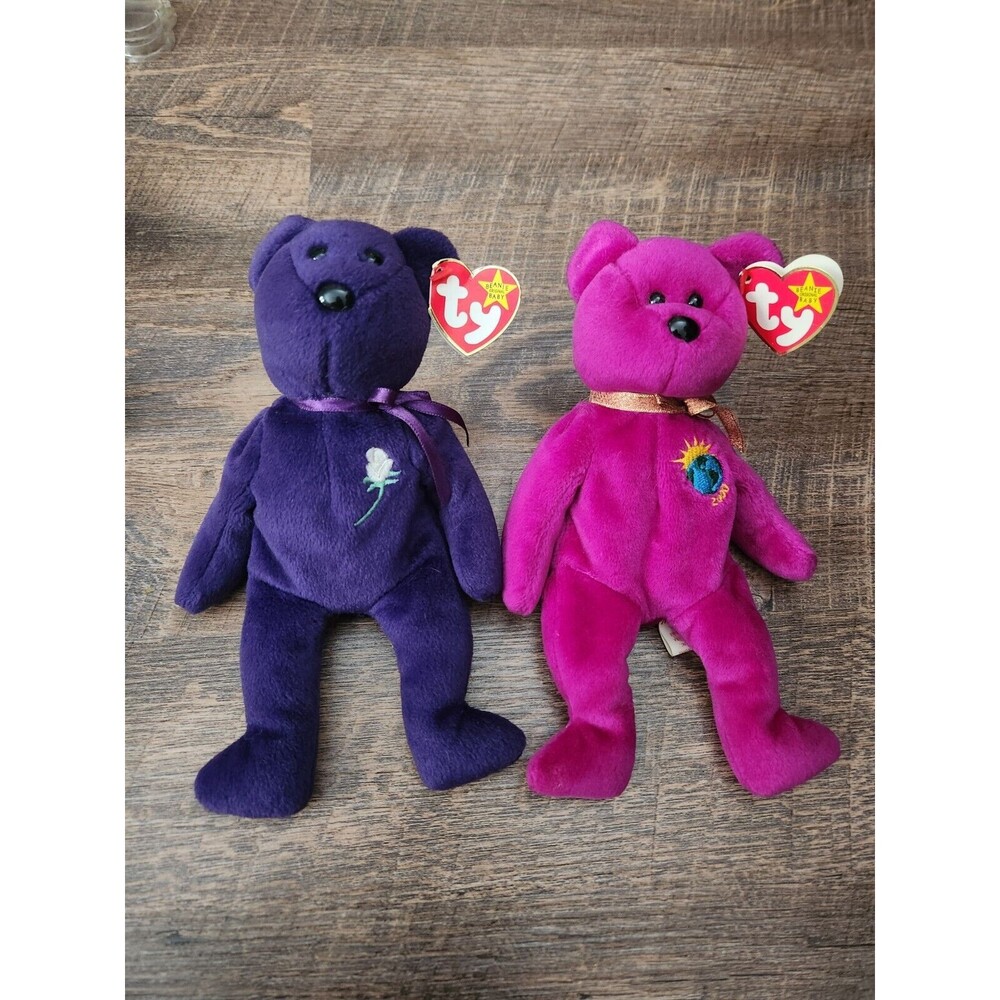 2 Vintage Lot Ty Beanie Babies Millennium & Princess Diana Bear